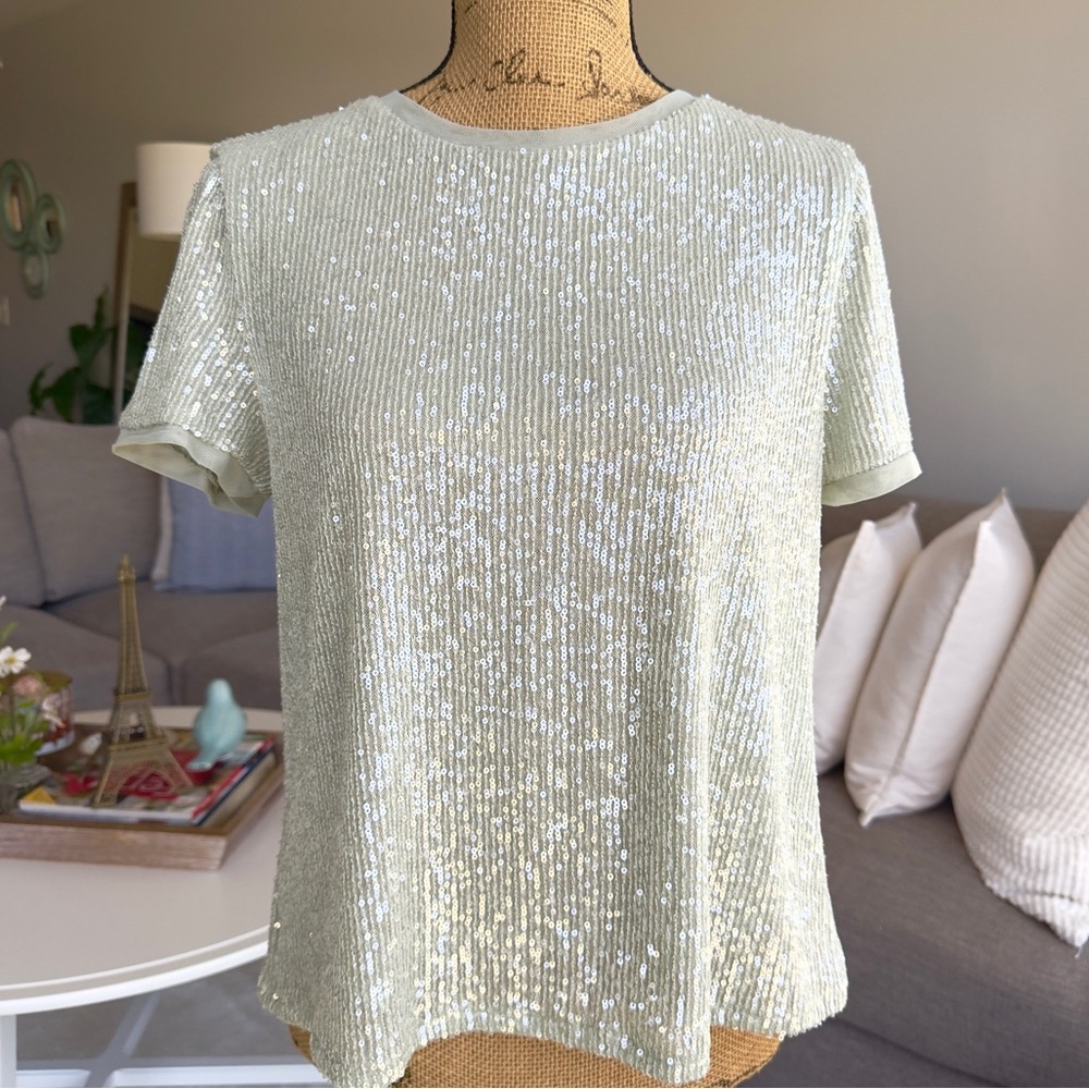 Anne Klein Shimmering Sequin Short Sleeve Top